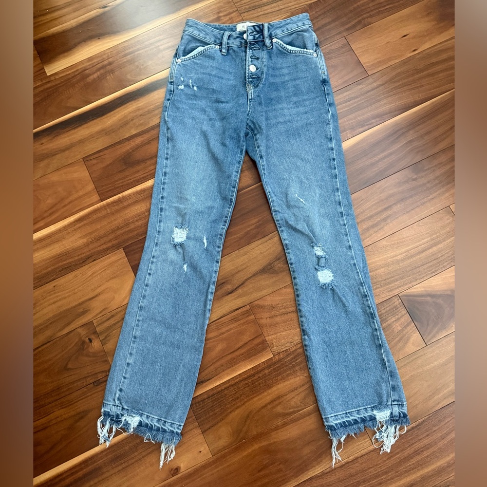 We The Free People Size 24 Jeans Skinny Distressed Raw Cut Frayed Hem Cropped
